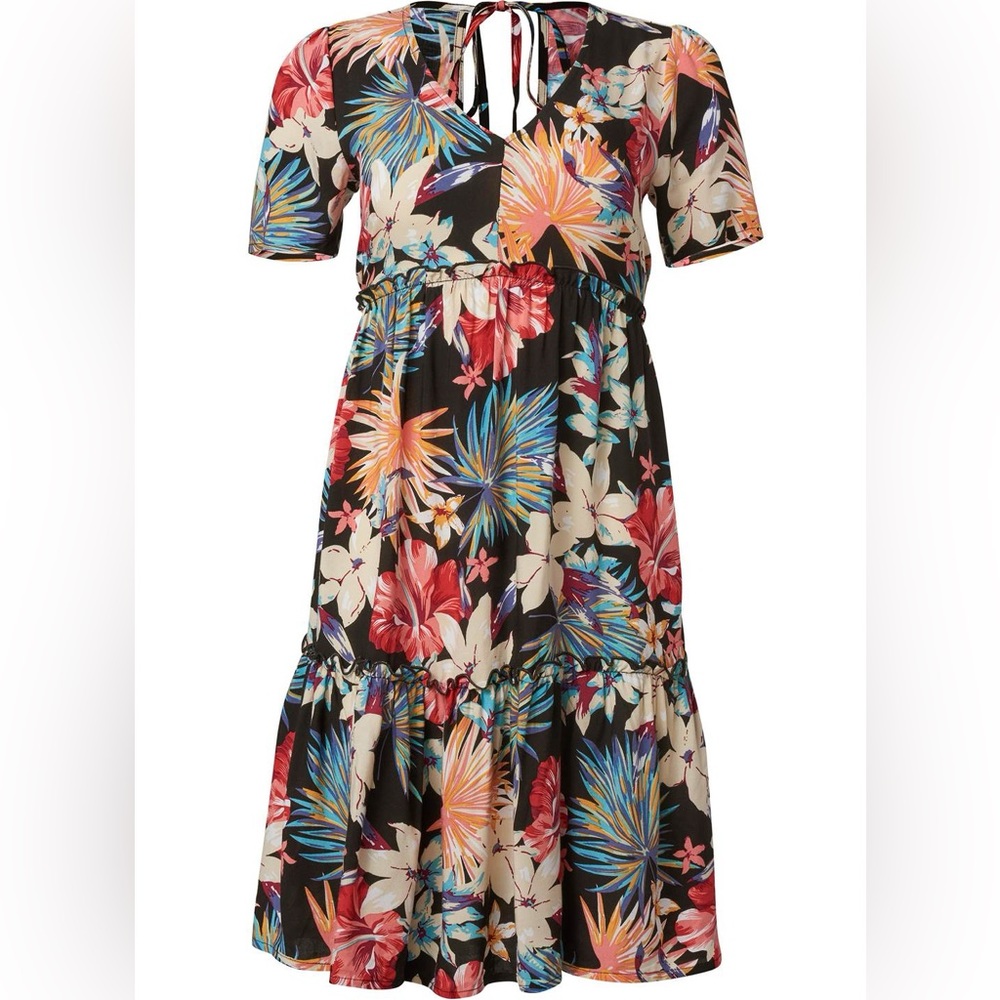 VENUS Babydoll Ruffle Dress Black Multi Size Small NWT